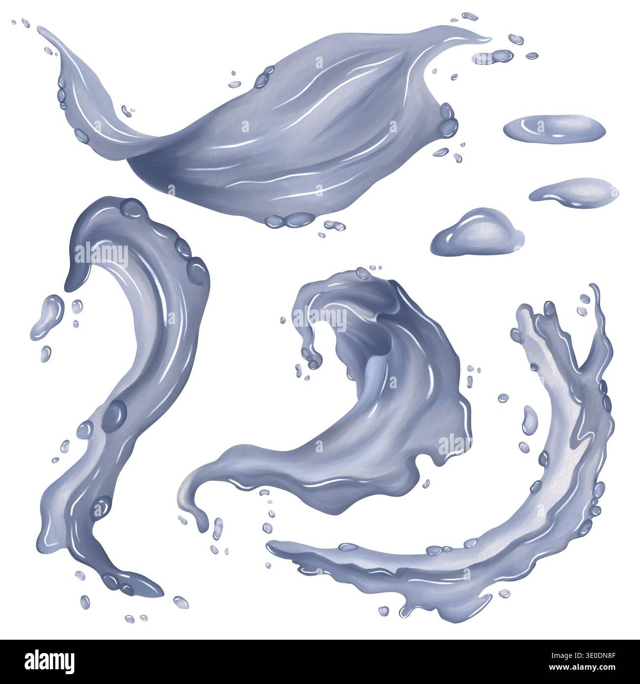 Illustrazione astratta di spruzzi d'acqua dinamici e gocce in movimento che mostrano fluidità e movimento Foto Stock