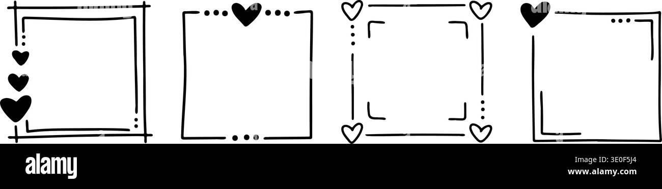 Raccolta di telai disegnati a mano progettati per il posizionamento del codice qr. Bordi in stile doodle con dettagli divertenti per la scansione di etichette, poster, confezioni e s Illustrazione Vettoriale