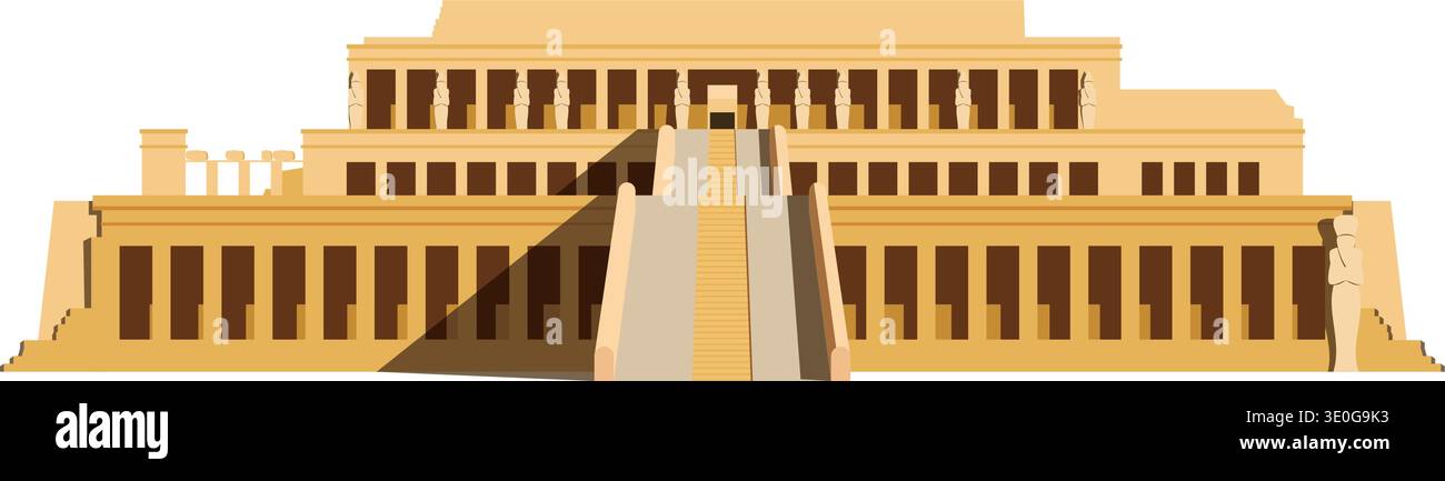 Tempio Hatshepsut in Egitto isolato su sfondo bianco illustrazione vettoriale. Serie di monumenti e luoghi di interesse Illustrazione Vettoriale