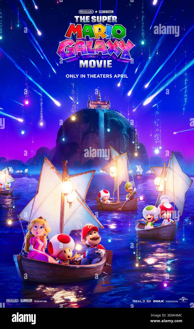 The Super Mario Galaxy Movie (2026) diretto da Aaron Horvath e Michael Jelenic e interpretato da Chris Pratt, Anya Taylor Joy e Charlie Day. Mario, Luigi e Yoshi si uniscono alla Principessa Peach e Toad in un viaggio cosmico attraverso osservatori galattici e vuoti pieni di stelle per fermare Bowser Jr. E i suoi alleati dal sfruttare il potere della Principessa Rosalina e conquistare l'universo. USA Advance poster SOLO PER USO EDITORIALE credito: BFA / Universal Pictures Foto Stock