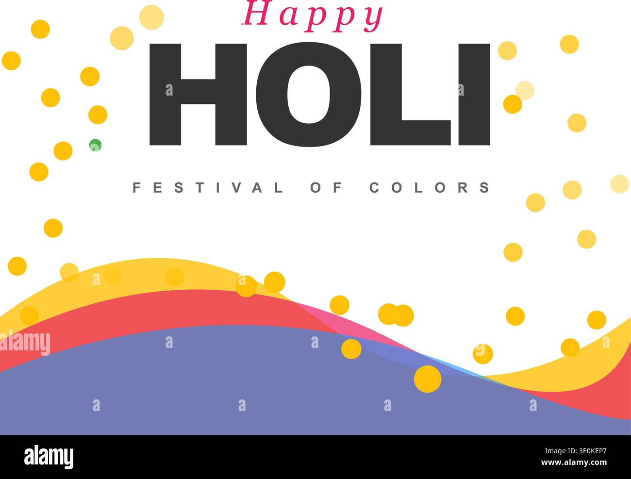 Happy Holi festival di colori Design grafico minimale con coriandoli gialli e onde Illustrazione Vettoriale