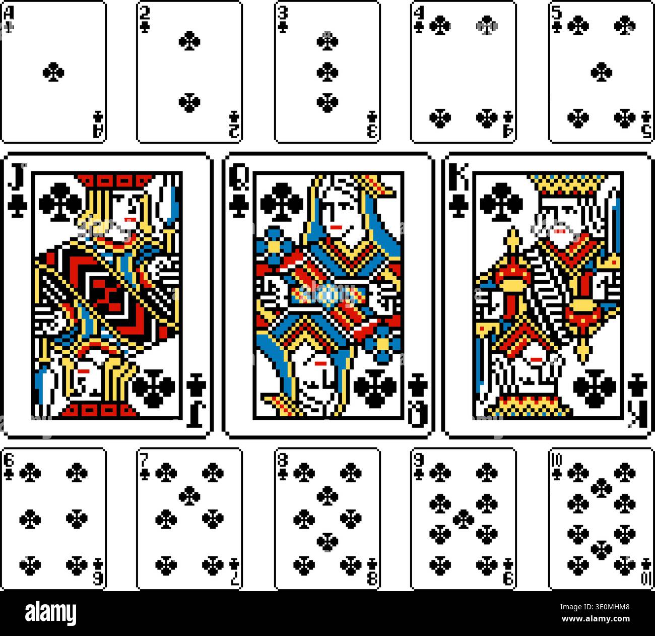 Pixel Art Playing Card Deck Clubs Design di carte Illustrazione Vettoriale
