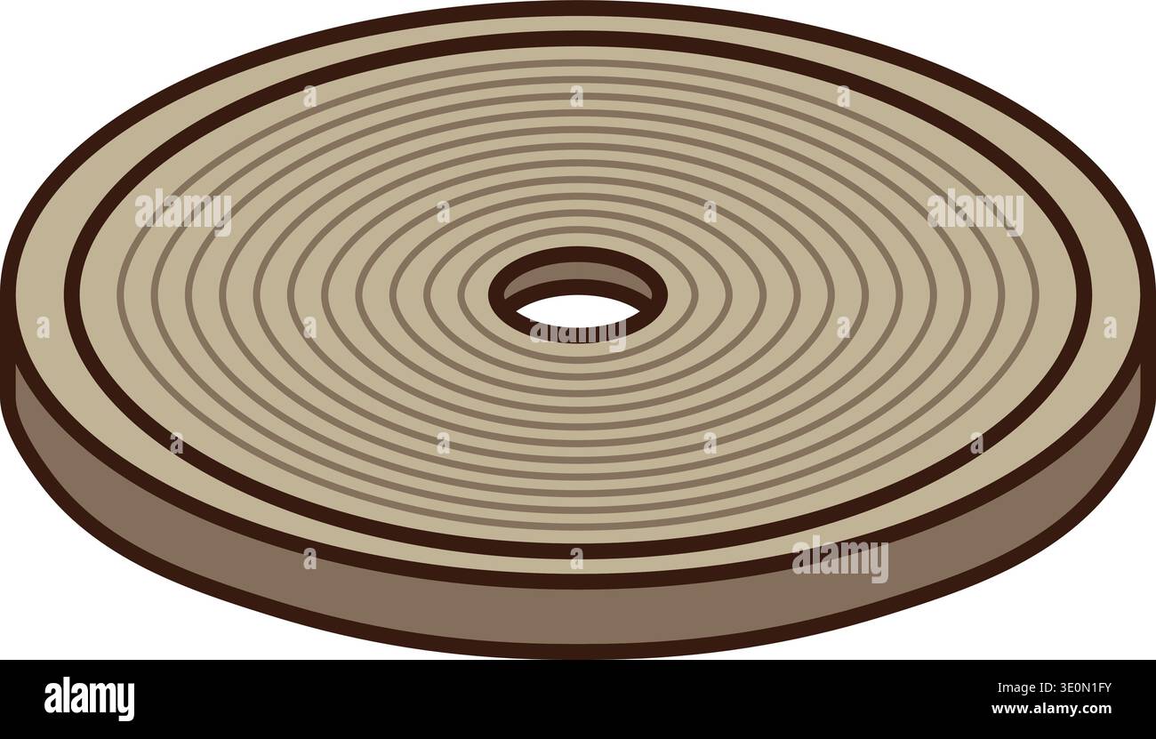 Rotondo di montagne russe o dischi in legno con anelli concentrici e un piccolo foro centrale Illustrazione Vettoriale