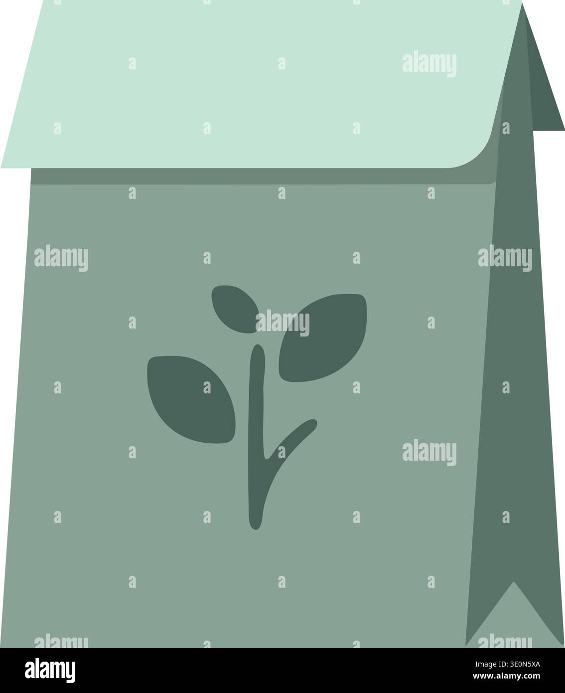 Semplice illustrazione del sacchetto di carta con un simbolo a foglia sulla parte anteriore che suggerisce la confezione ecologica Illustrazione Vettoriale