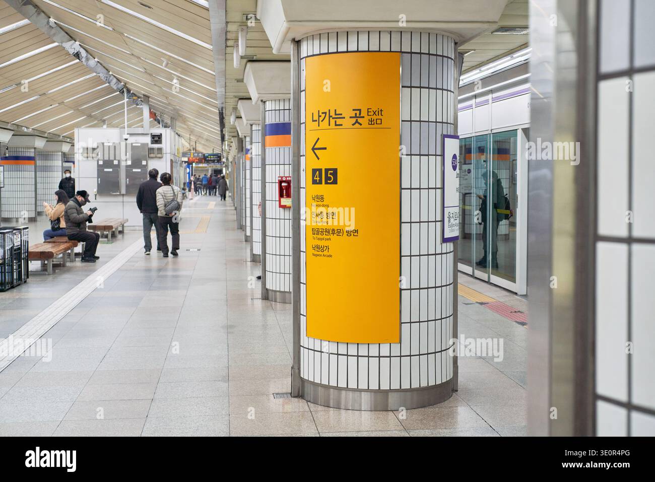 Scene autentiche del sistema metropolitano di Seoul, che catturano spostamenti quotidiani, attese della piattaforma e routine di transito attraverso le stazioni della linea 2 e della linea 5. Foto Stock
