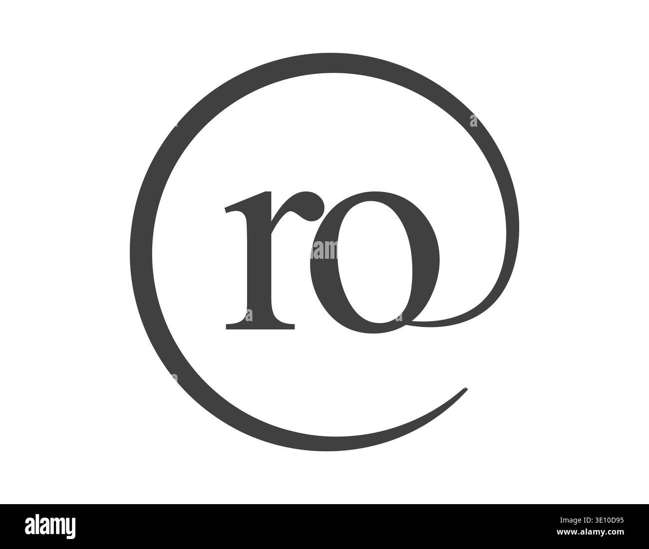 Logo RO a partire da due lettere con stile segno e-mail a forma di cerchio. Logotipo rotondo R and o della società commerciale per l'identità del marchio. Illustrazione Vettoriale