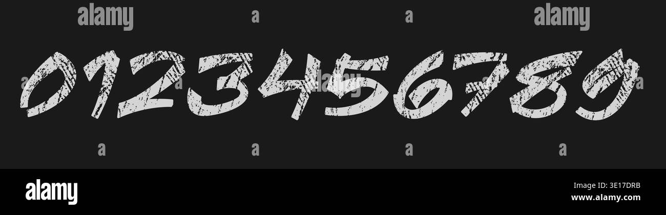 Pennello per schizzo disegnato a mano con script scritto a trama Rough Scratch, T-shirt con numeri scritti a mano Design tipografico in Chalk Dirty Style On Illustrazione Vettoriale