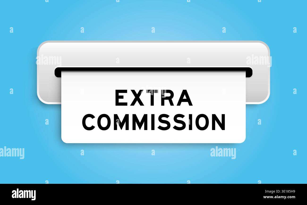 Banner coupon bianco con commissione extra sulla macchina su sfondo blu Illustrazione Vettoriale