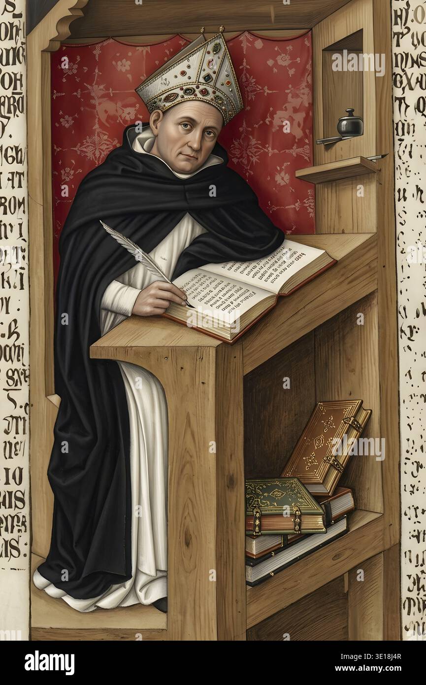 Il domenicano Albertus Magnus, illustrazione storica, a montaggio digitale, figura storica, scienza, scolastico, osservatore della natura, sacerdote, religione Foto Stock