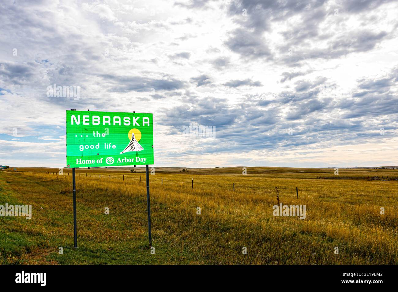 Segnale della linea di stato del Nebraska - la bella vita. Foto Stock