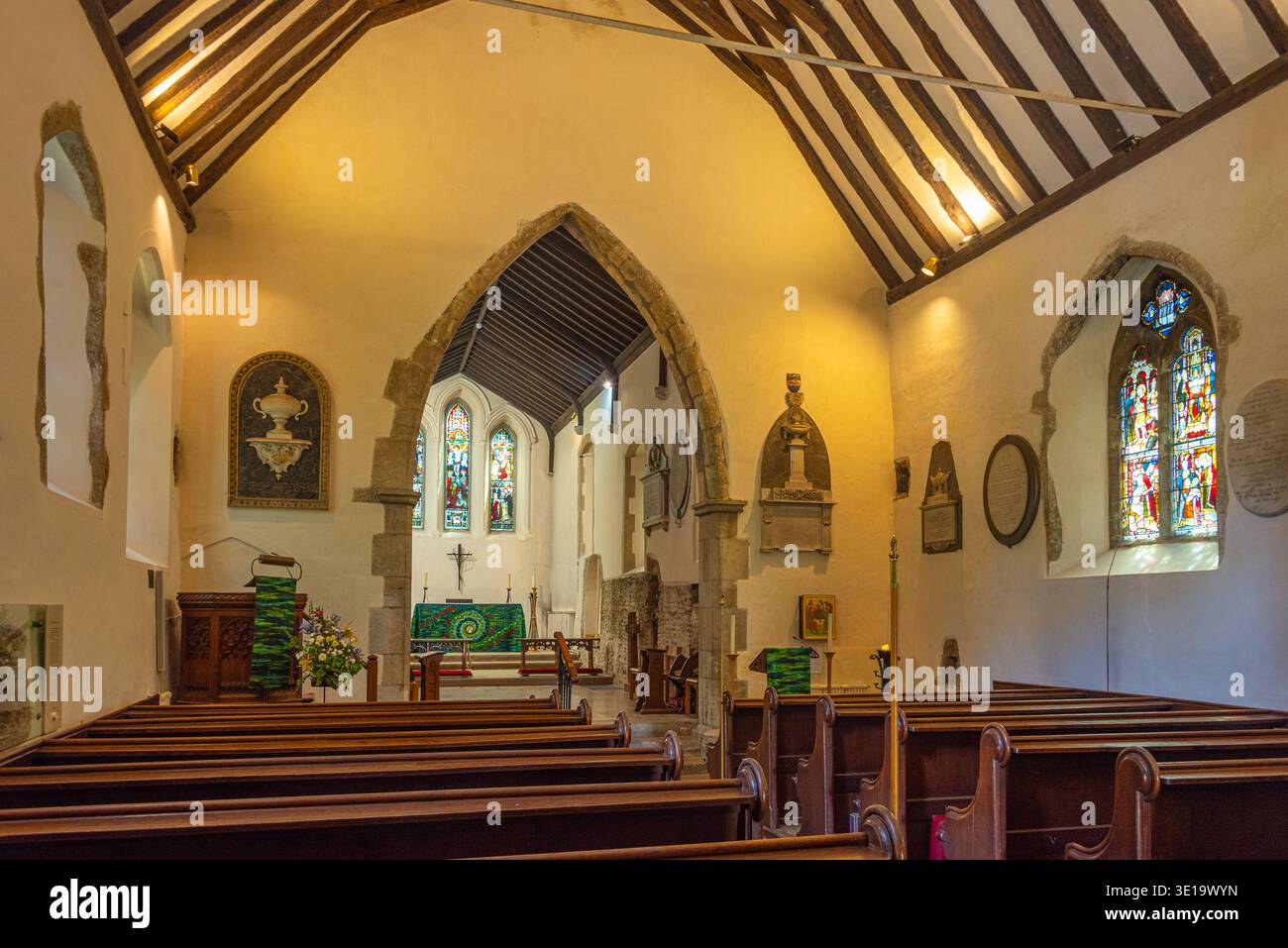 Canterbury, Inghilterra, 12 luglio 2025: Interno della chiesa di San Martino a Canterbury, Inghilterra. IMMAGINE Foto Stock