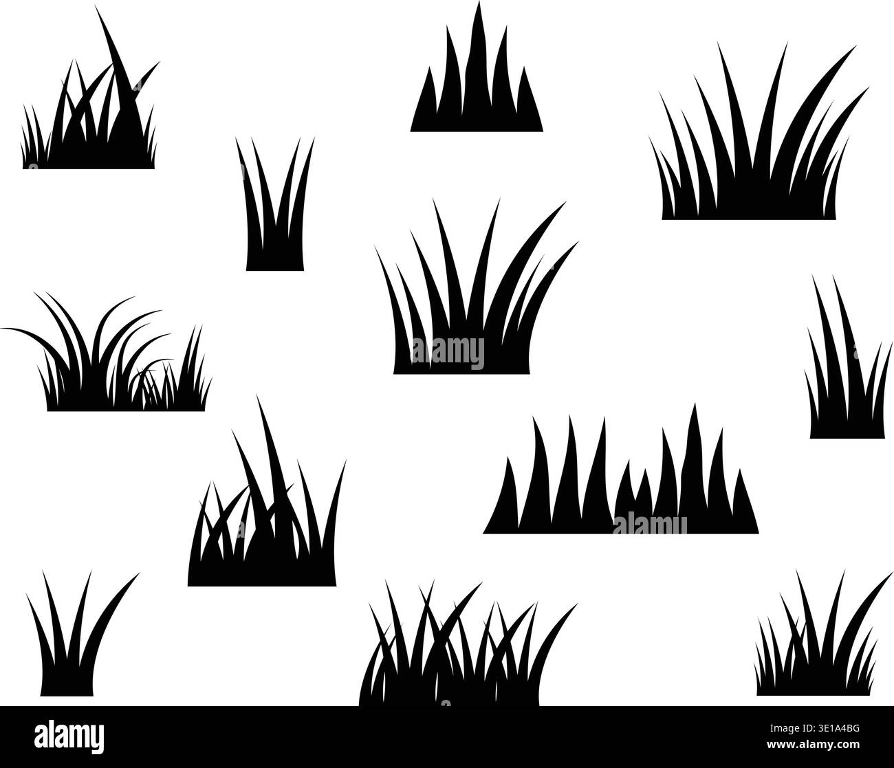 Sagoma in erba vettoriale nera su sfondo bianco Illustrazione Vettoriale