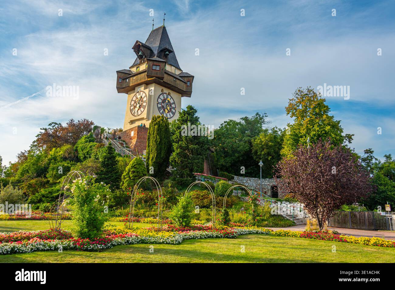 Torre dell'orologio nella città austriaca di Graz.IMAGE Foto Stock