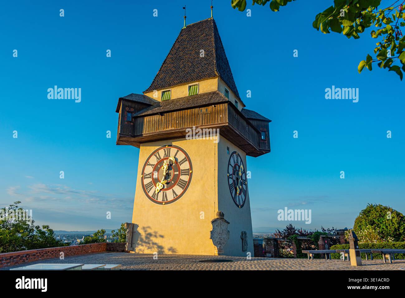 Torre dell'orologio nella città austriaca di Graz.IMAGE Foto Stock