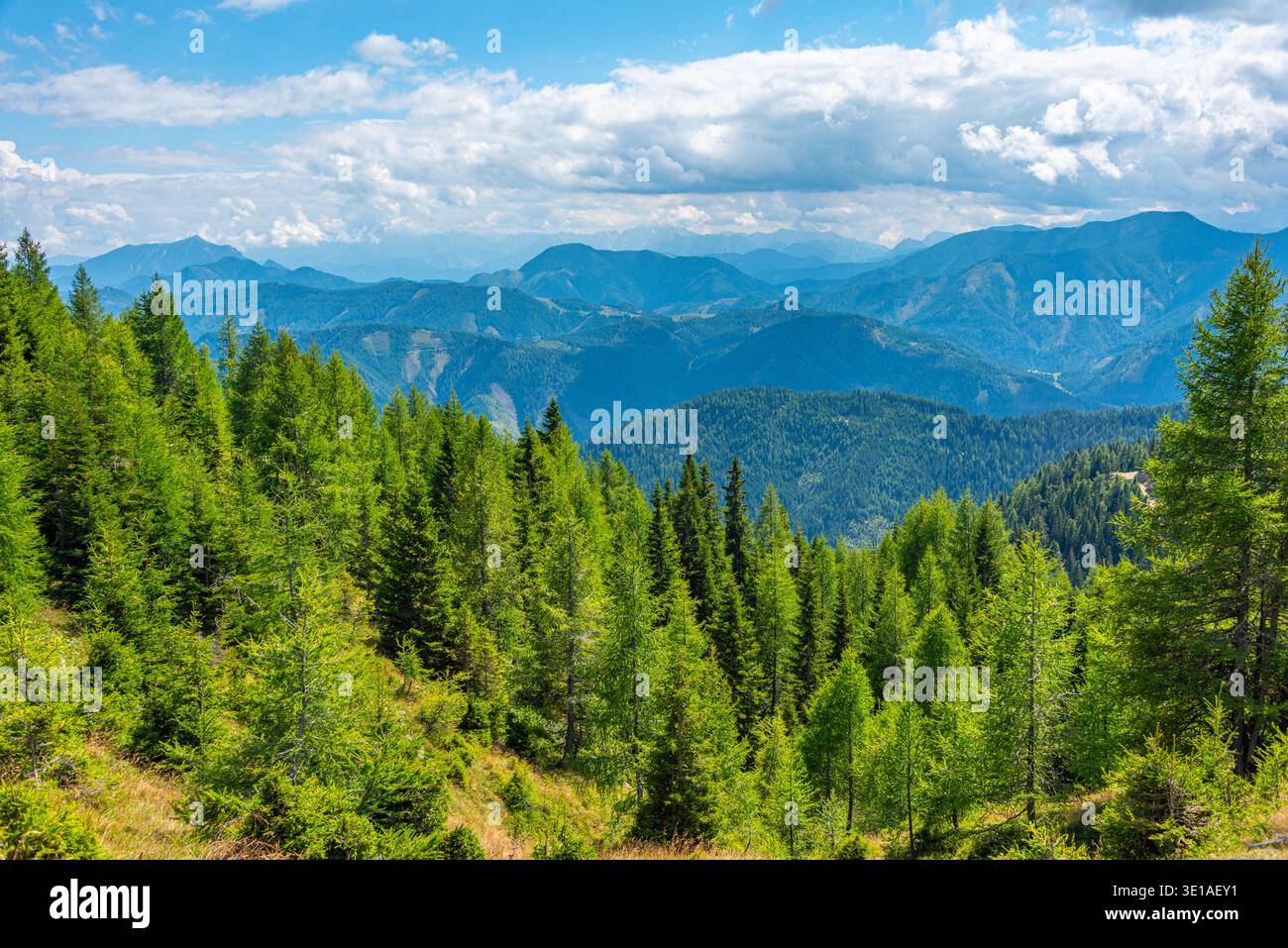 Panorama delle Alpi visto da Goldeck in Austria. IMMAGINE Foto Stock