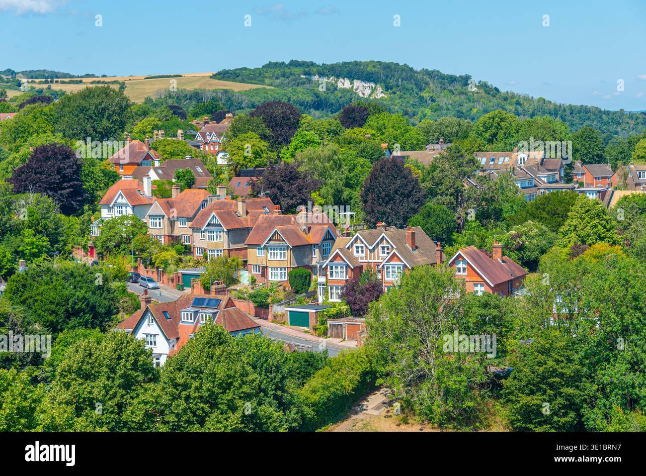 Vista panoramica della città inglese di Lewes. IMMAGINE Foto Stock