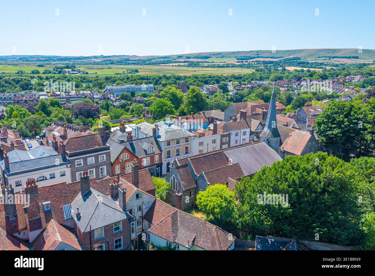 Vista panoramica della città inglese di Lewes. IMMAGINE Foto Stock