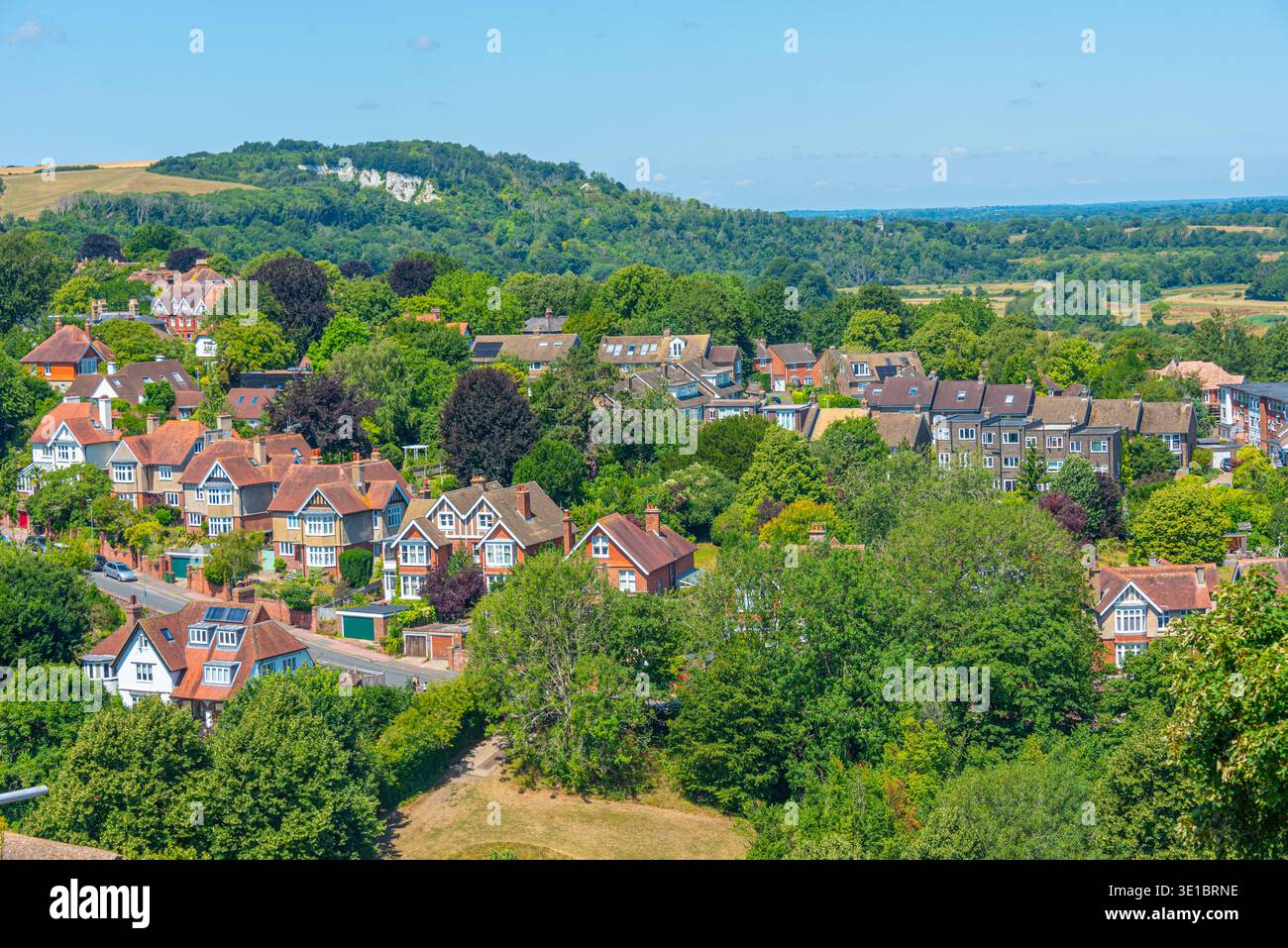 Vista panoramica della città inglese di Lewes. IMMAGINE Foto Stock