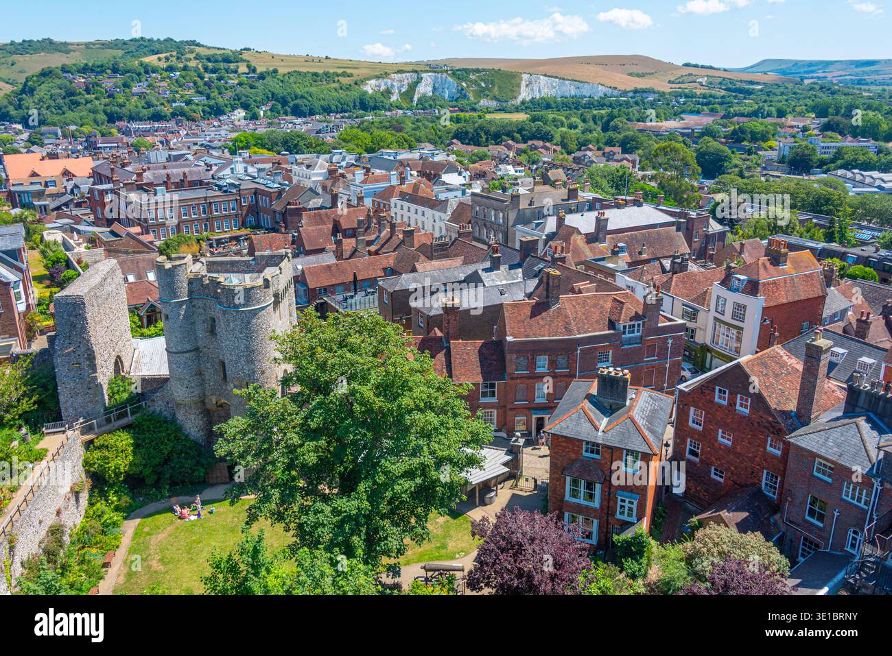 Vista panoramica della città inglese di Lewes. IMMAGINE Foto Stock