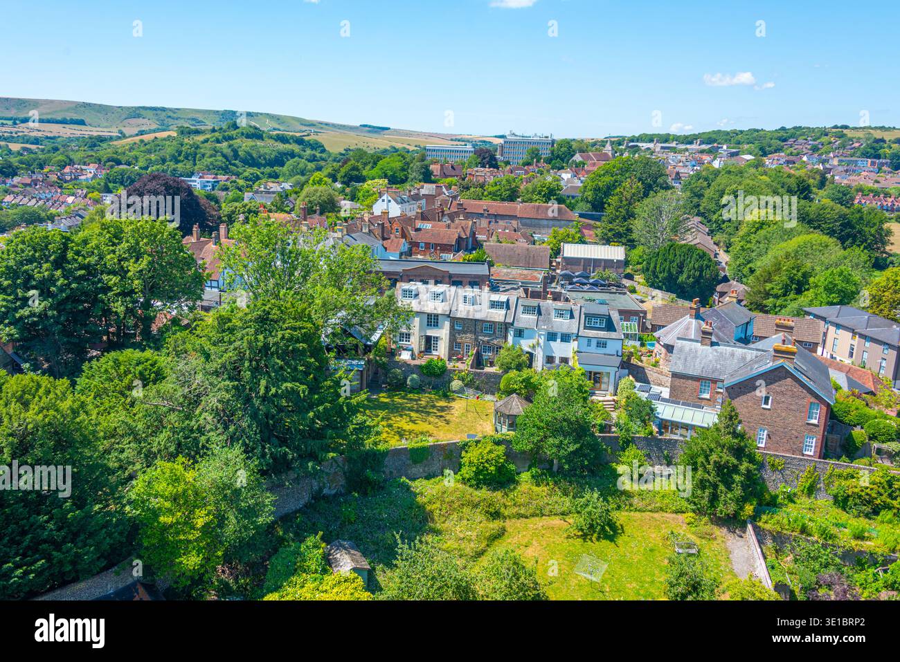 Vista panoramica della città inglese di Lewes. IMMAGINE Foto Stock