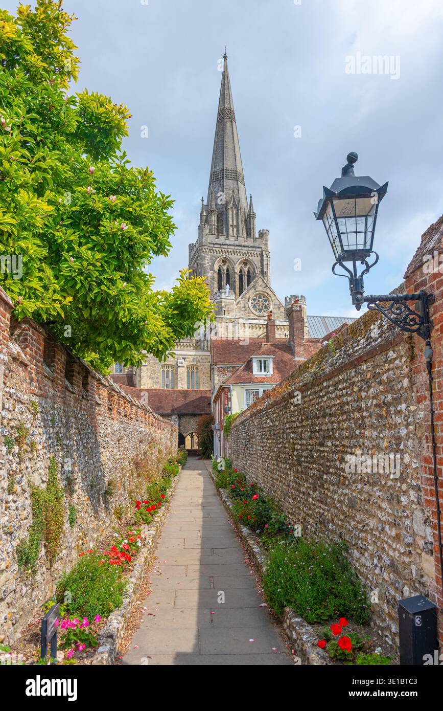 Vista della cattedrale di Chichester in Inghilterra. IMMAGINE Foto Stock