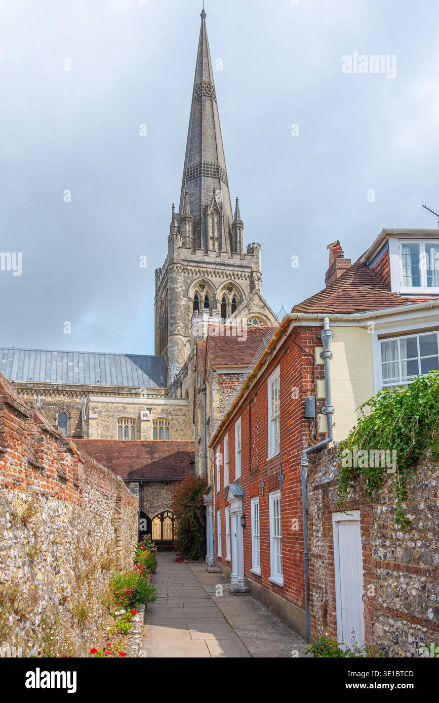 Vista della cattedrale di Chichester in Inghilterra. IMMAGINE Foto Stock