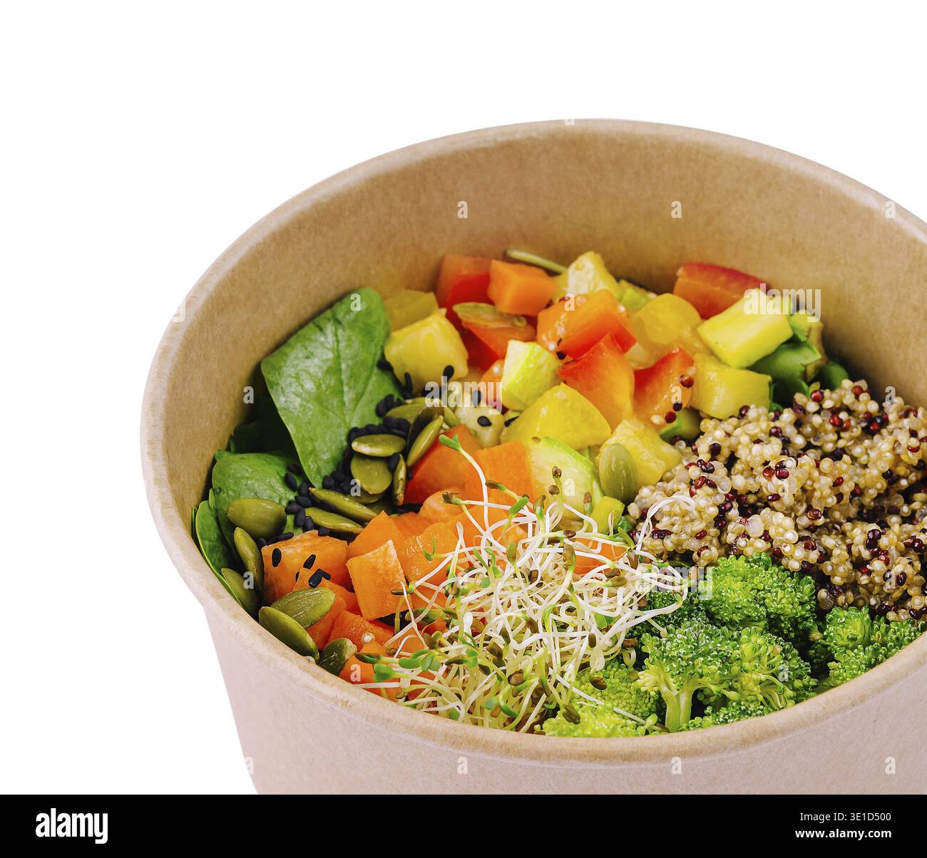 Ciotola ecologica piena di insalata di quinoa colorata, perfetta per un pasto sano Foto Stock