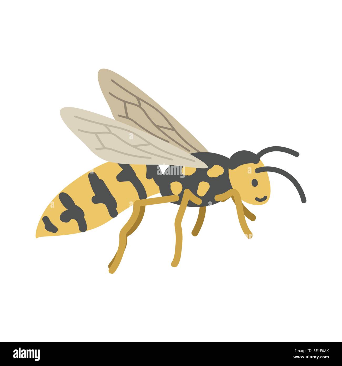 Clipart dei cartoni animati WASP. Graziosa illustrazione vettoriale della vespa (Vespula). Animale in stile piatto. Concetto di insetti e antropodi isolati su bianco Illustrazione Vettoriale