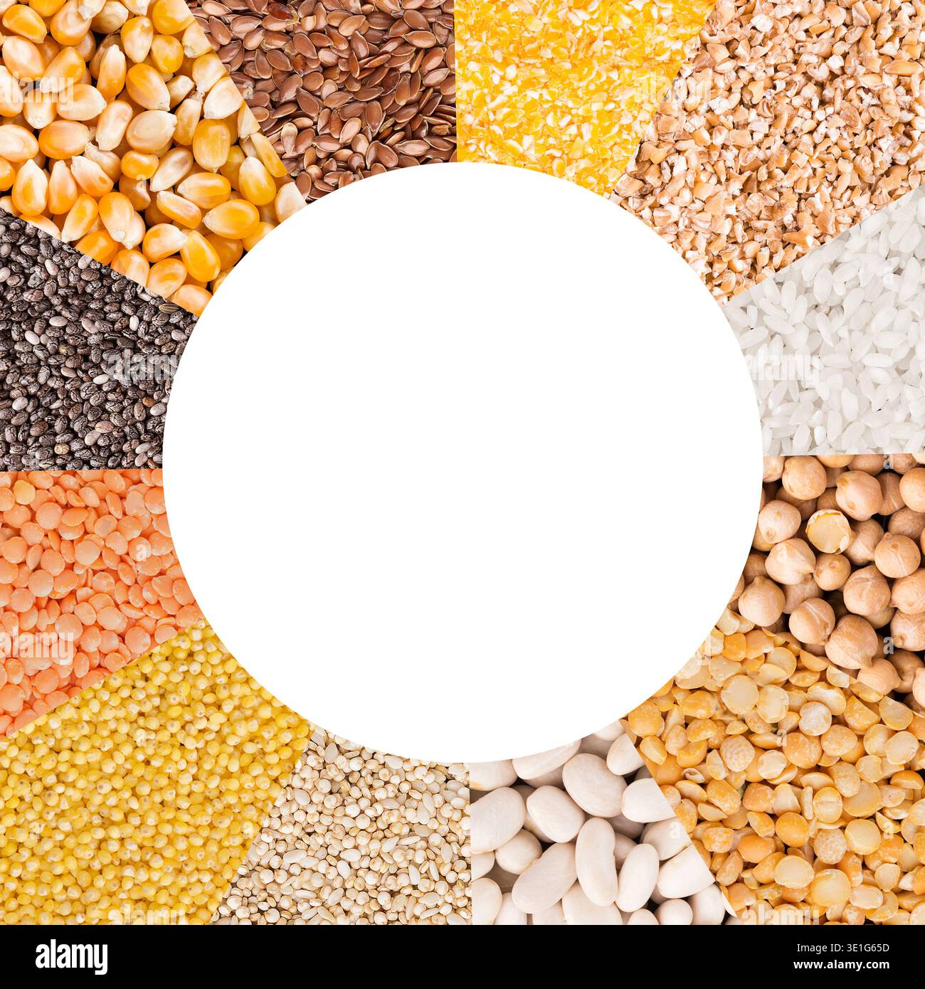 Miscela colorata di chicchi diversi con spazio di copia Foto Stock