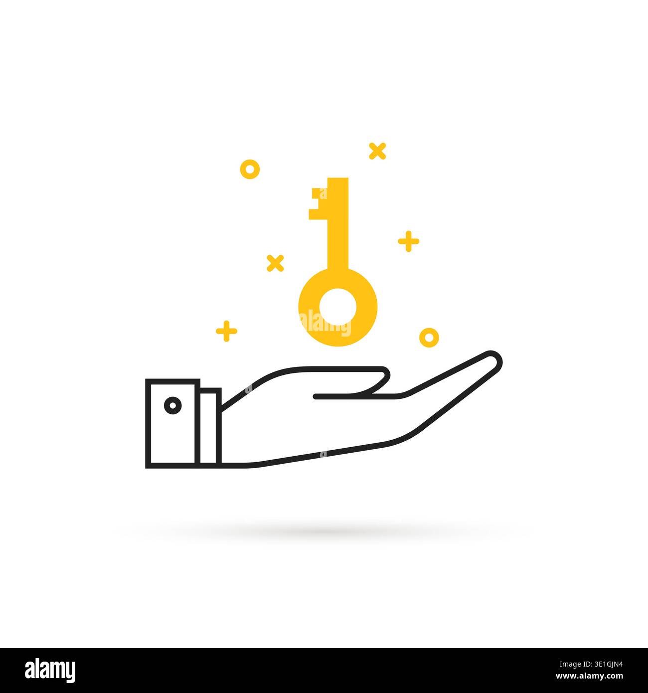 chiave d'oro in linea sottile mano come porta Illustrazione Vettoriale