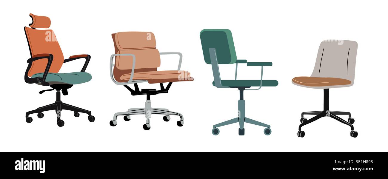 Set di moderne sedie da ufficio dal design piatto Illustrazione Vettoriale