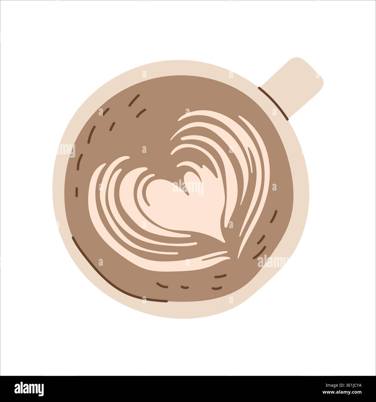 Tazza da caffè latte art dall'alto con design a forma di cuore Illustrazione Vettoriale