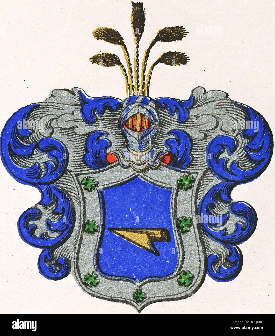 Von Möller è una nobile famiglia svedese elencata nelle compilazioni araldiche della nobiltà svedese. Stiernstedt och Klingspors Vapenbok, pubblicato nel 1857, documentò stemmi di famiglie nobili, tra cui la voce numerata 2336 per il lignaggio von Möller. L'immagine d'archivio registra una riproduzione fotografica dell'illustrazione dello scudo araldico della pubblicazione araldica del XIX secolo. Foto Stock