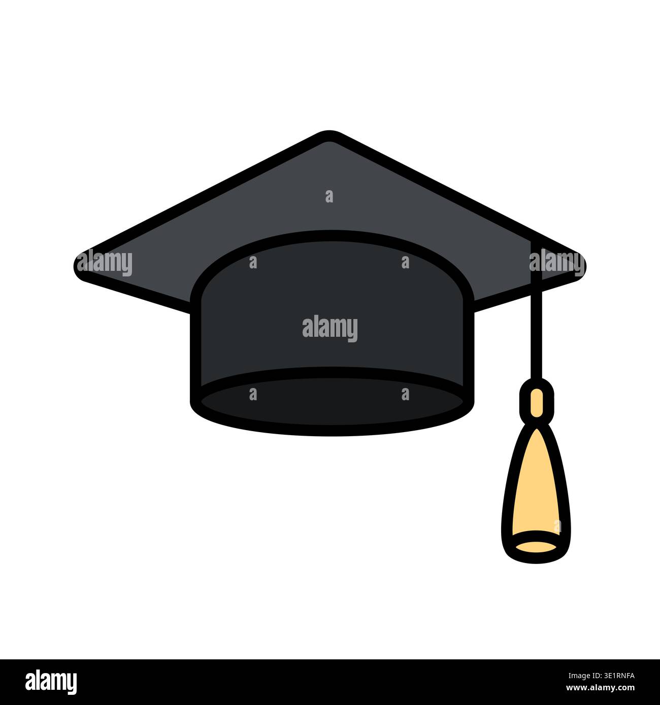 Illustrazione del cappuccio graduato. Icona con il berretto nero per la laurea universitaria. Elemento per la cerimonia di laurea, progettazione di programmi educativi. Vettore Illustrazione Vettoriale