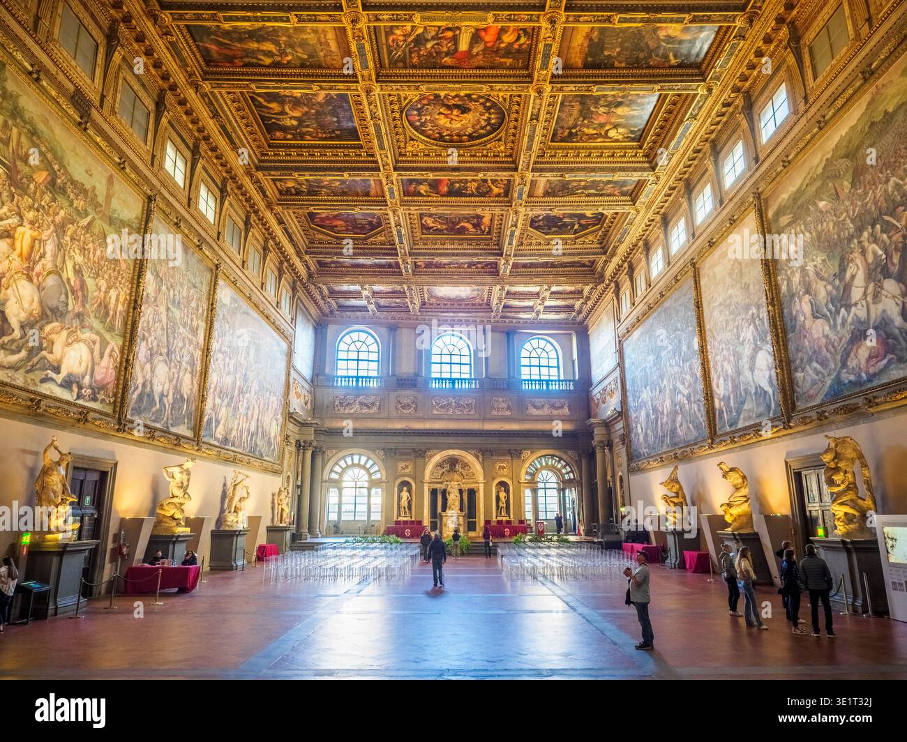 Salone dei Cinquecento, la camera più grande e imponente di Palazzo Vecchio - Firenze, Italia Foto Stock