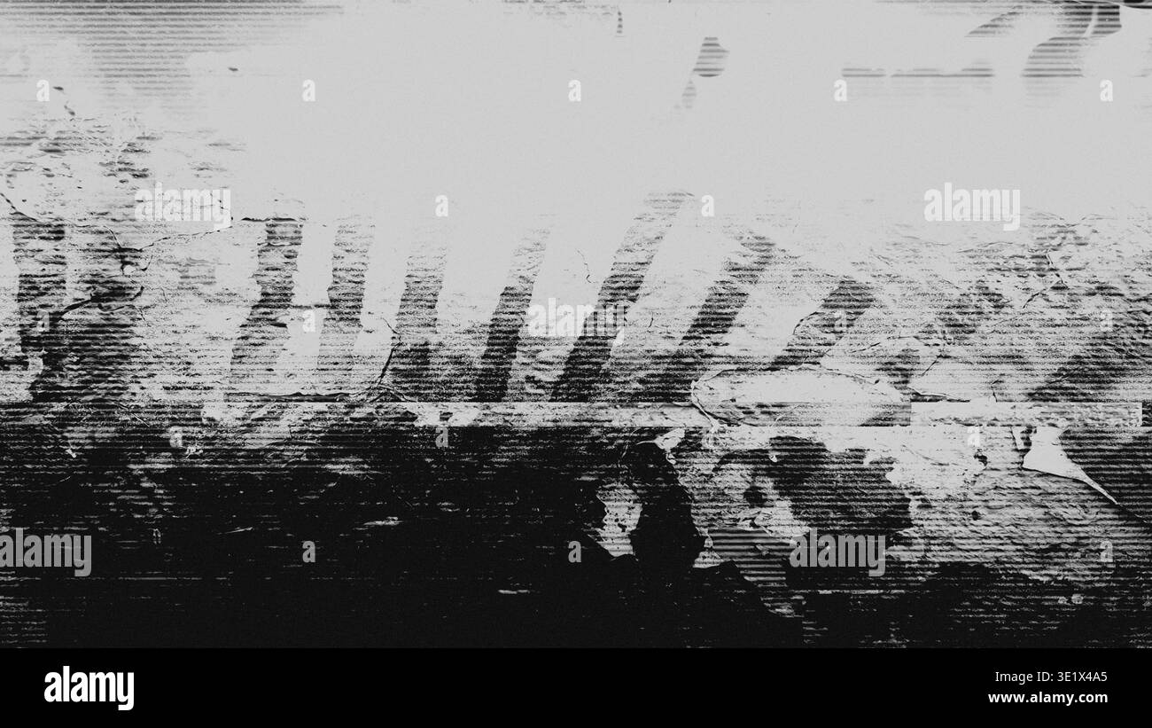 Sovrapposizione glitch bianco e nero con Scantine VHS e texture Grunge Foto Stock