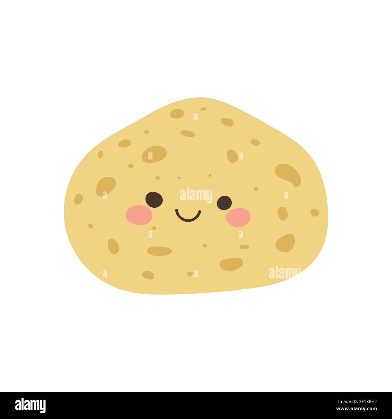 Simpatica mascotte di patate con emoji cartoni animati per un'illustrazione divertente. Dolce vettoriale felice con kawaii bruno di patate per chip antropomorfi Illustrazione Vettoriale