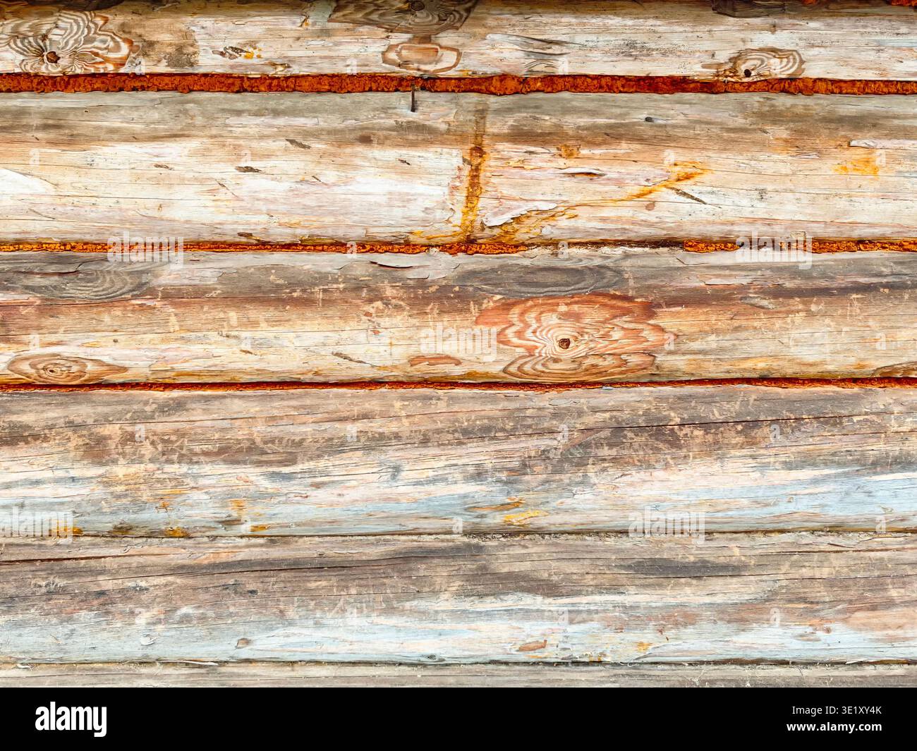Le pareti in legno mostrano grana naturale e consistenza ruvida. Sono presenti spazi per l'aggiunta di testo. Foto Stock