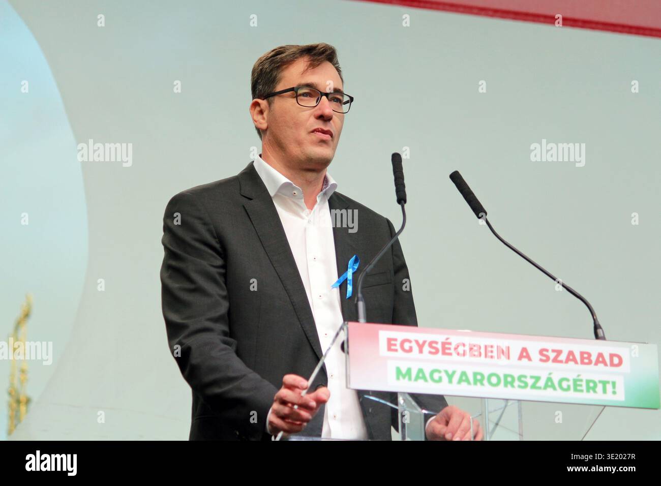 Gergely Karacsony, sindaco di Budapest, sta parlando sul palco di Budapest, Ungheria Foto Stock