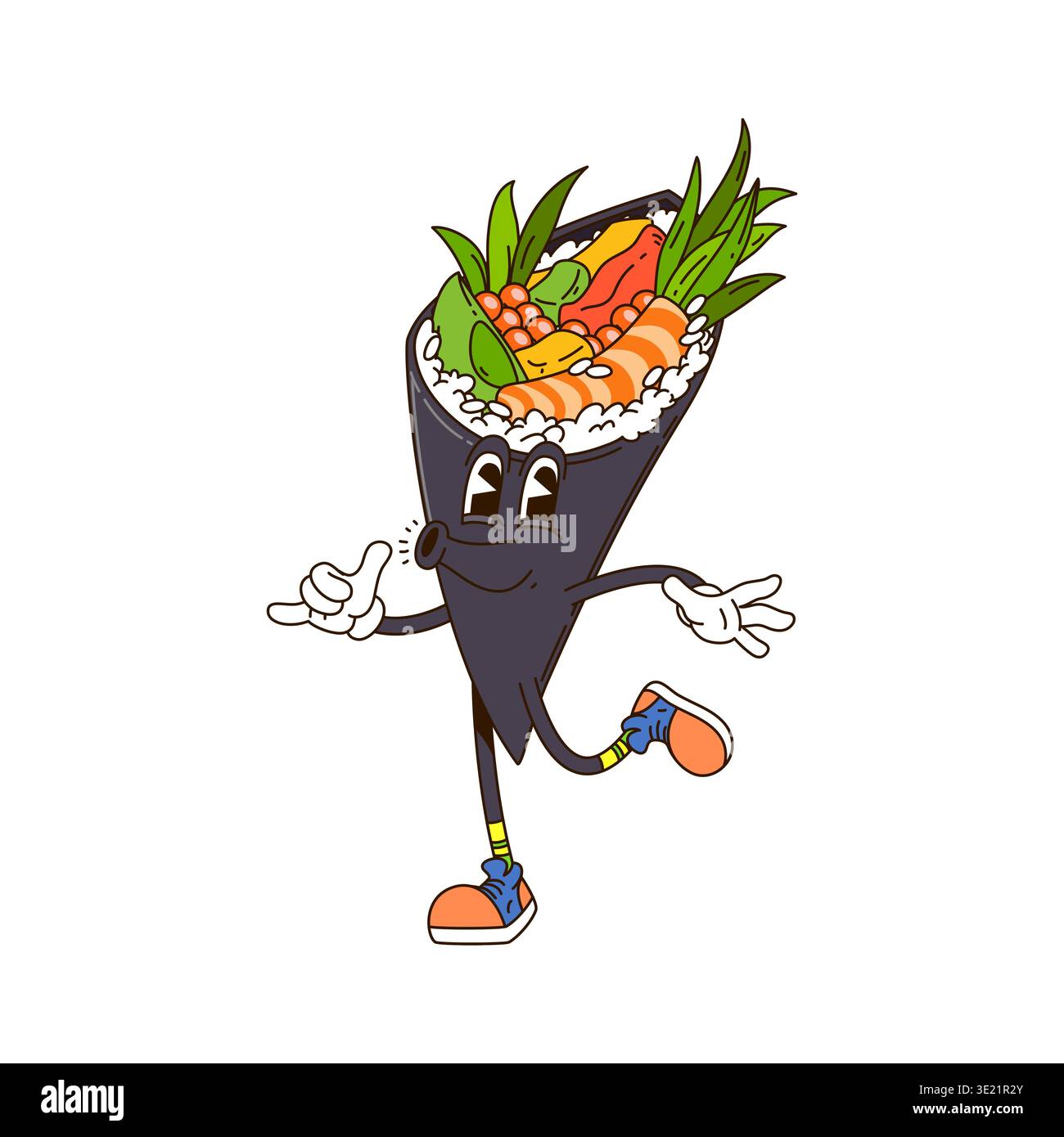 Sushi giapponese temaki personaggio dei cartoni animati Illustrazione Vettoriale