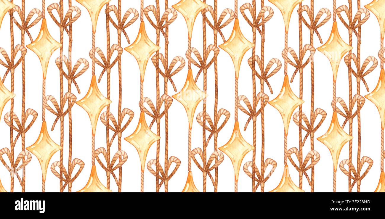 Fune Golden Star e arco con motivo verticale ad acquerello Foto Stock