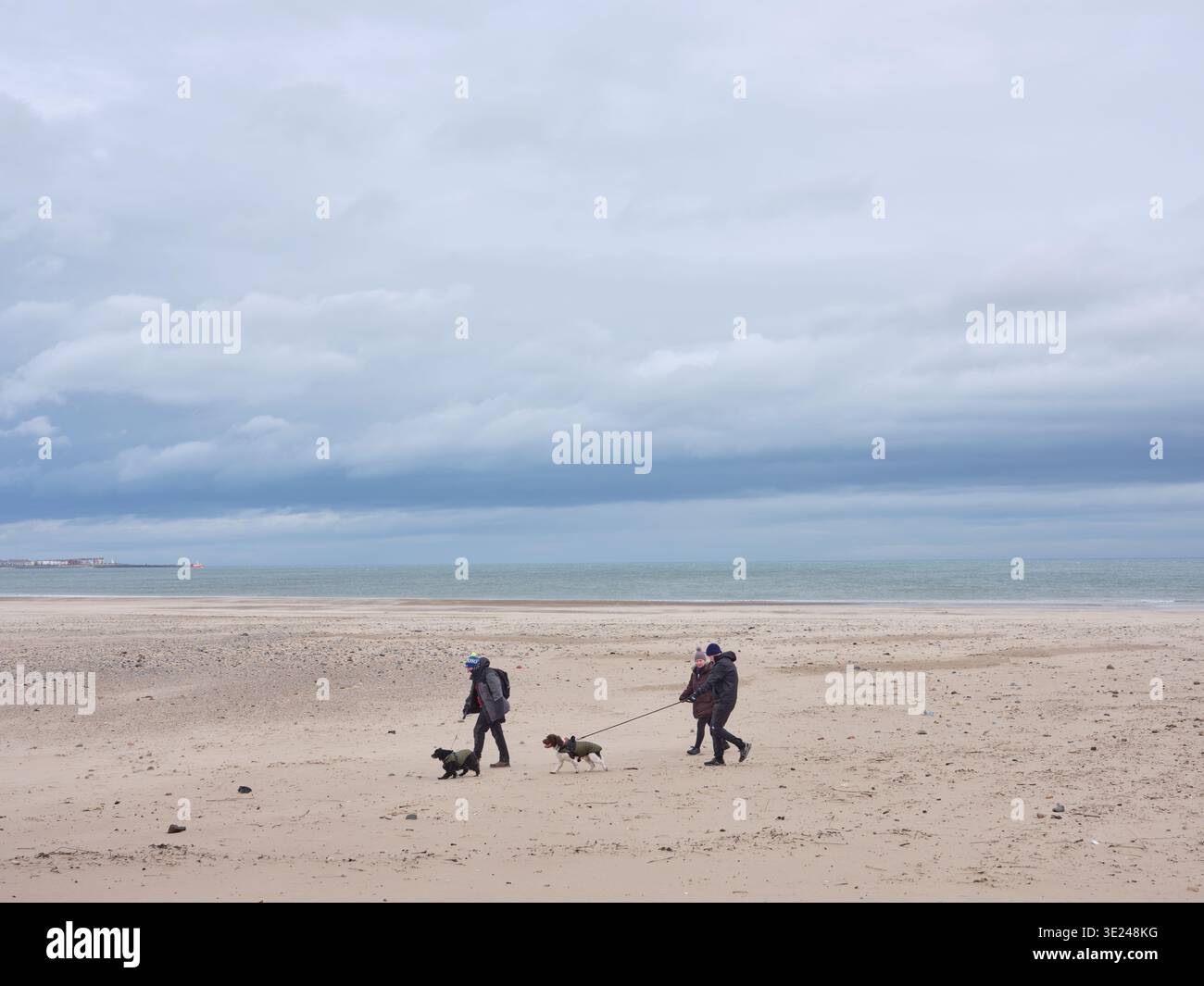 Escursionisti sulla spiaggia di Seaton Carew ad Hartlepool, Teesside in Inghilterra. Foto Stock