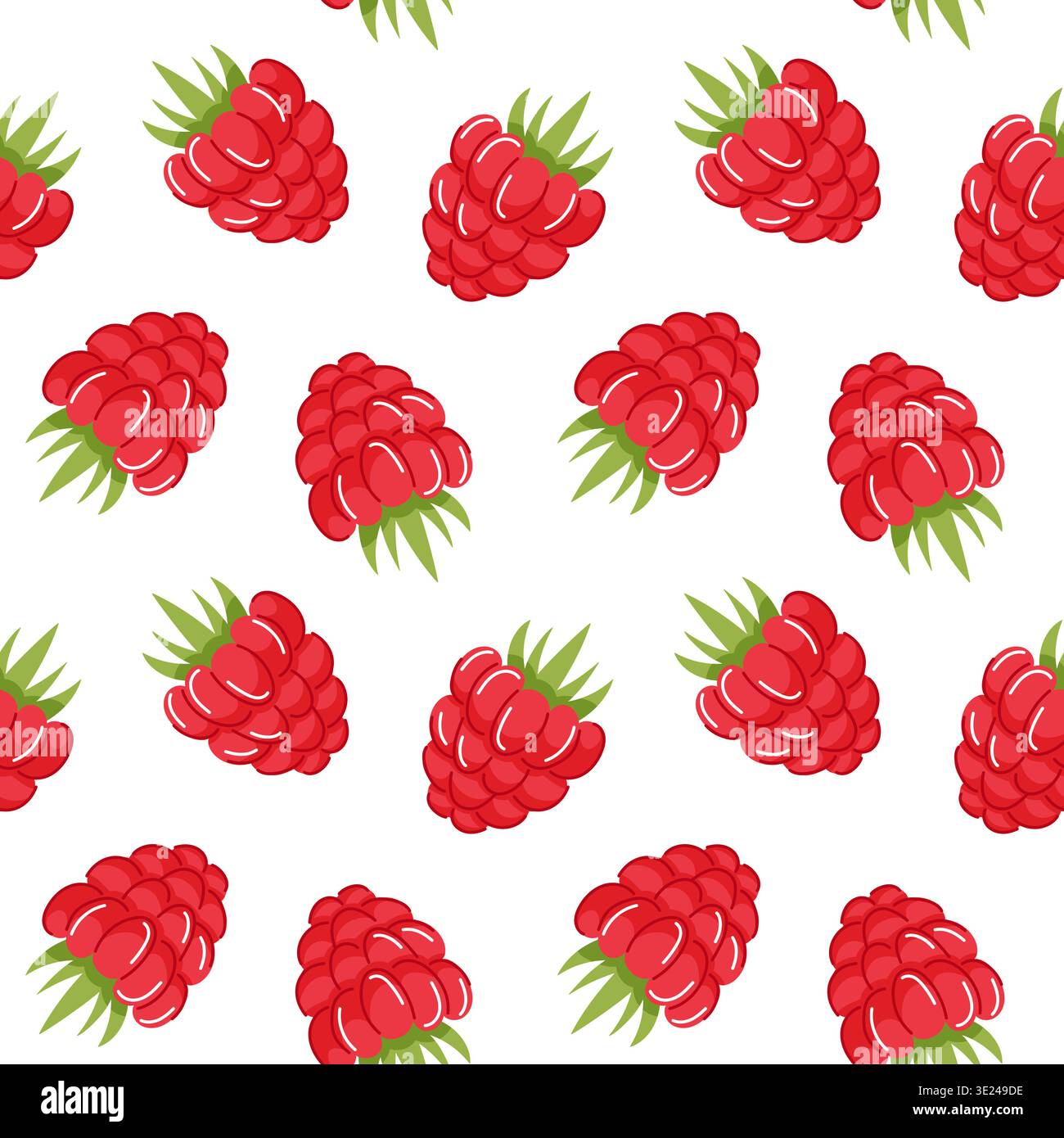 Motivo senza cuciture con effetto piatto ai lamponi. Fondo di frutta per tessuti, carta da imballaggio, imballaggi estivi e design di alimenti freschi. Illustrazione Vettoriale