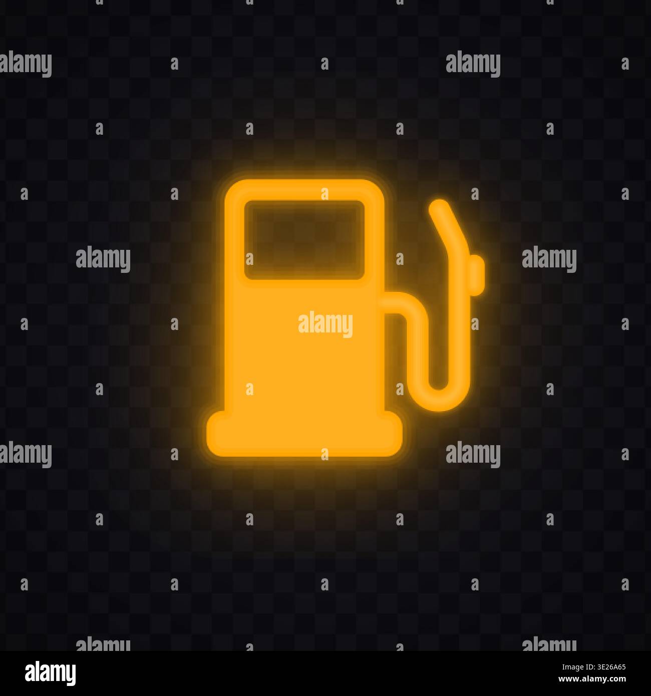 Icona della pompa di alimentazione al neon in stile giallo brillante. Simbolo automobilistico che rappresenta il livello del carburante e la necessità di rifornimento. Perfetto per l'interfaccia cruscotto e. Illustrazione Vettoriale