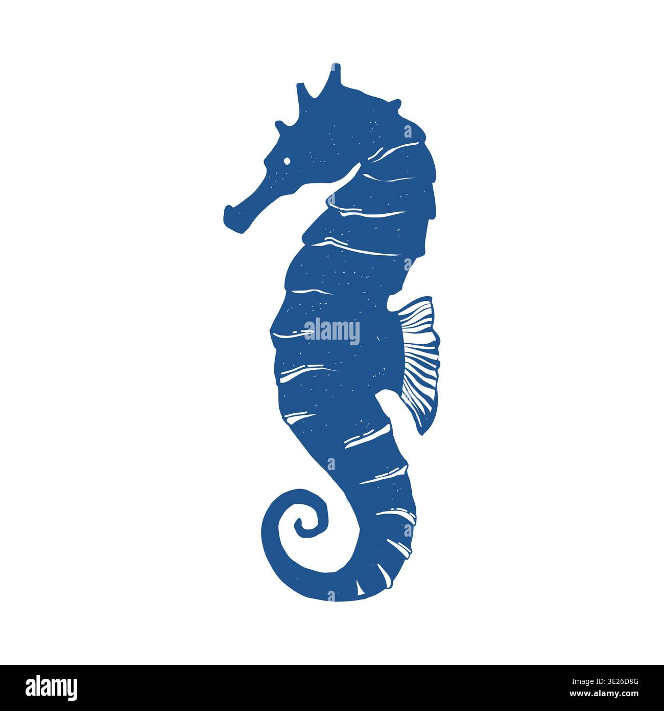 Logo vettoriale cavalluccio marino. Silhouette cavallucci marini in stile flat sketch. Icona, illustrazione di un carattere marino in blu. Clipart vettoriale. Illustrazione Vettoriale