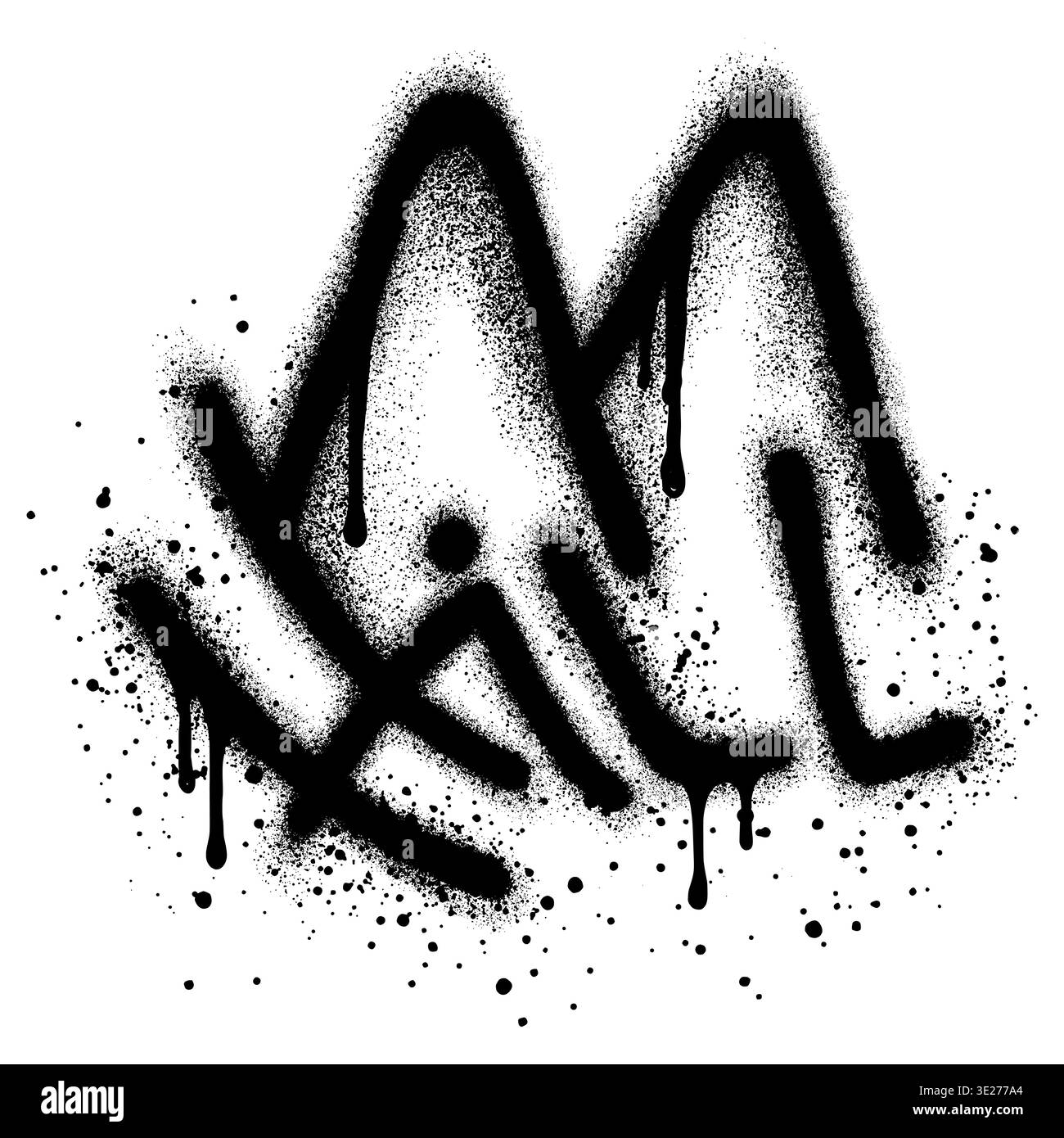 Graffiti di montagna con vernice spray nera. Picchi di grunge. Tratti di pennello in difficoltà. Paesaggio montano. Illustrazione Vettoriale