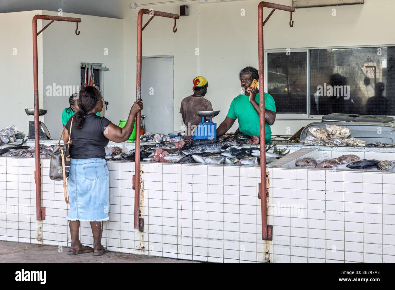 Mercato del pesce di Grenville, Grenville, St Andrew Parish, Grenada Foto Stock