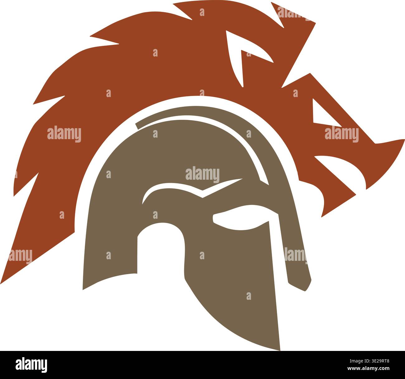 Illustrazione stilizzata del profilo di un antico casco guerriero con una lunga cresta e una protezione facciale protettiva. Illustrazione Vettoriale