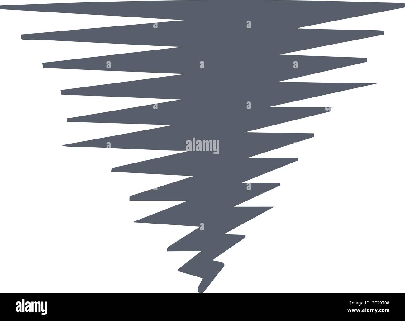 Illustrazione minima di un imbuto tornado a spirale affilato che si restringe verso il basso con fasce a zigzag a strati. Illustrazione Vettoriale