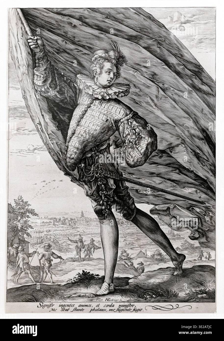 Incisione The Standard Bearer di Hendrick Goltzius, 1587 Foto Stock
